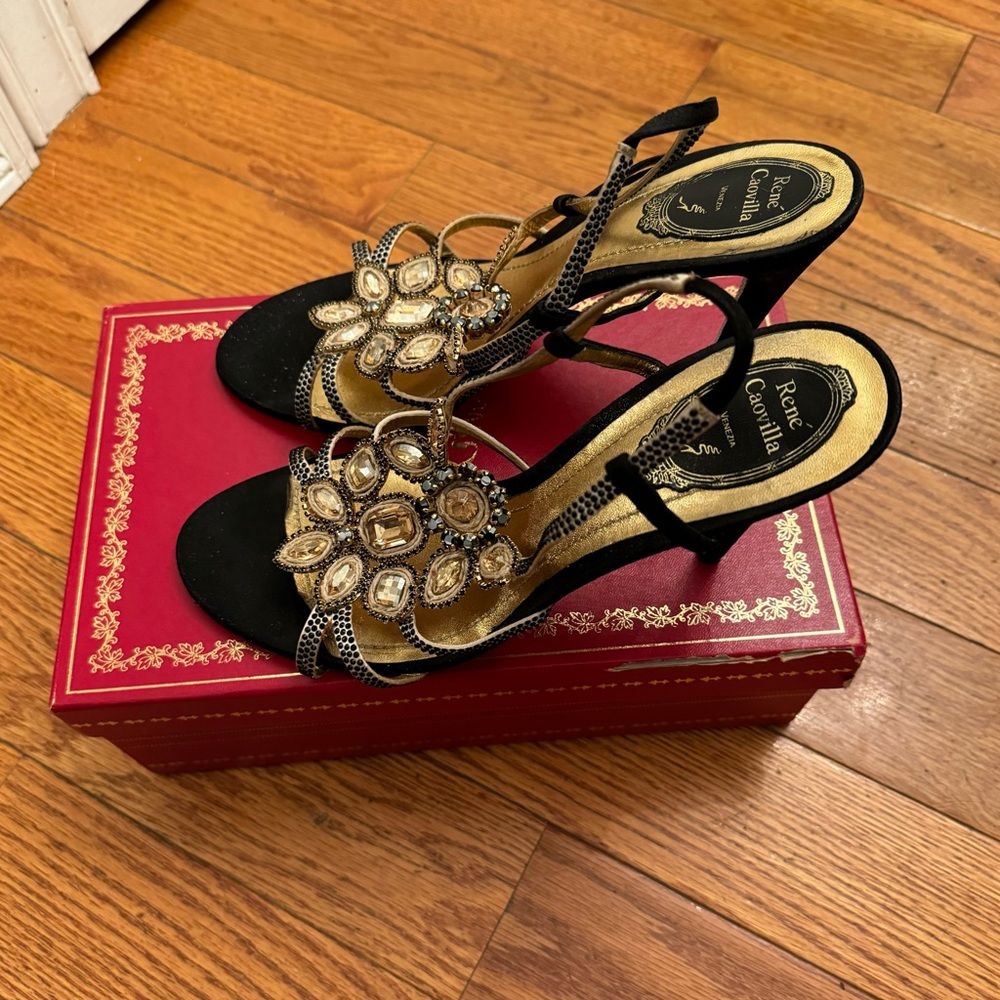 RENE CAOVILLA JEWEL STRAPPY TOE HIGH HEELS SIZE 40 US 9 WITH BOX - Picture 1 of 7